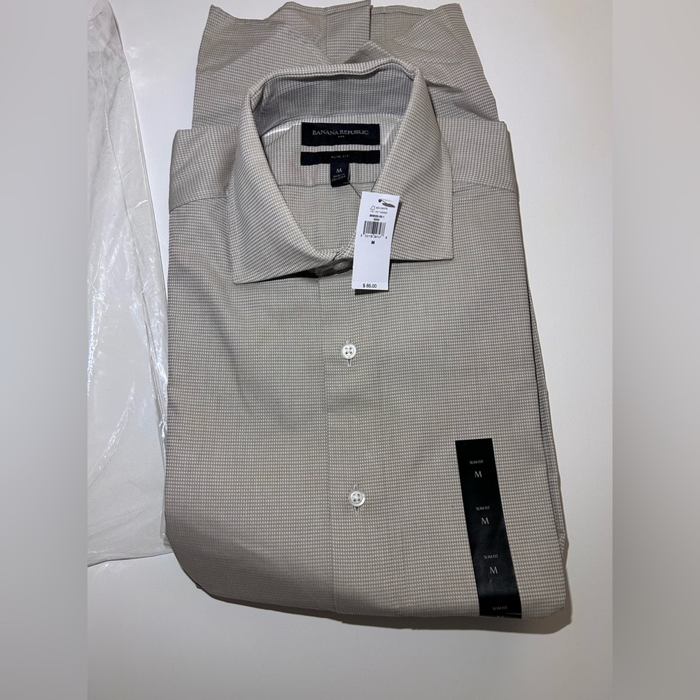 Banana Republic Dobby Slim Tan Men's Dress Shirt